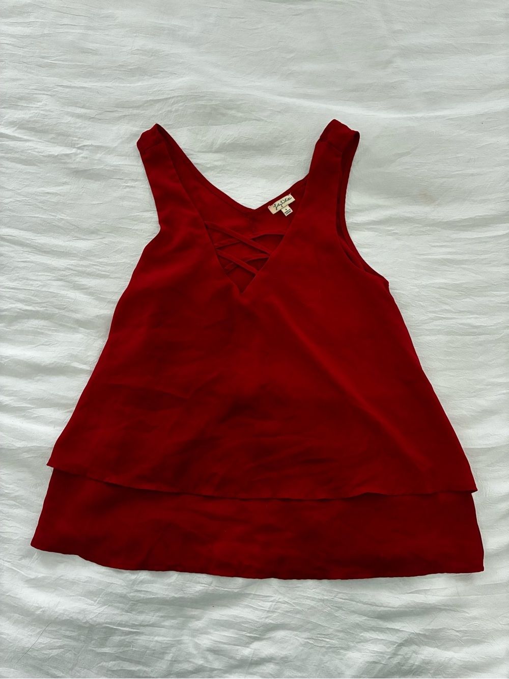 Lily White Red Crisscross V-Neck Layered Camisole